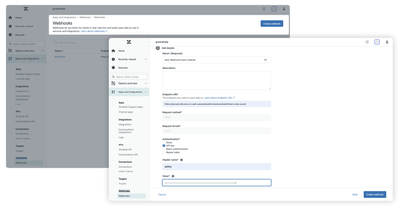 Zendesk integration guide webhook