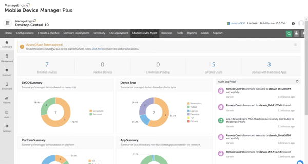 6_ManageEngine Mobile Device Manager Plus Dashboard