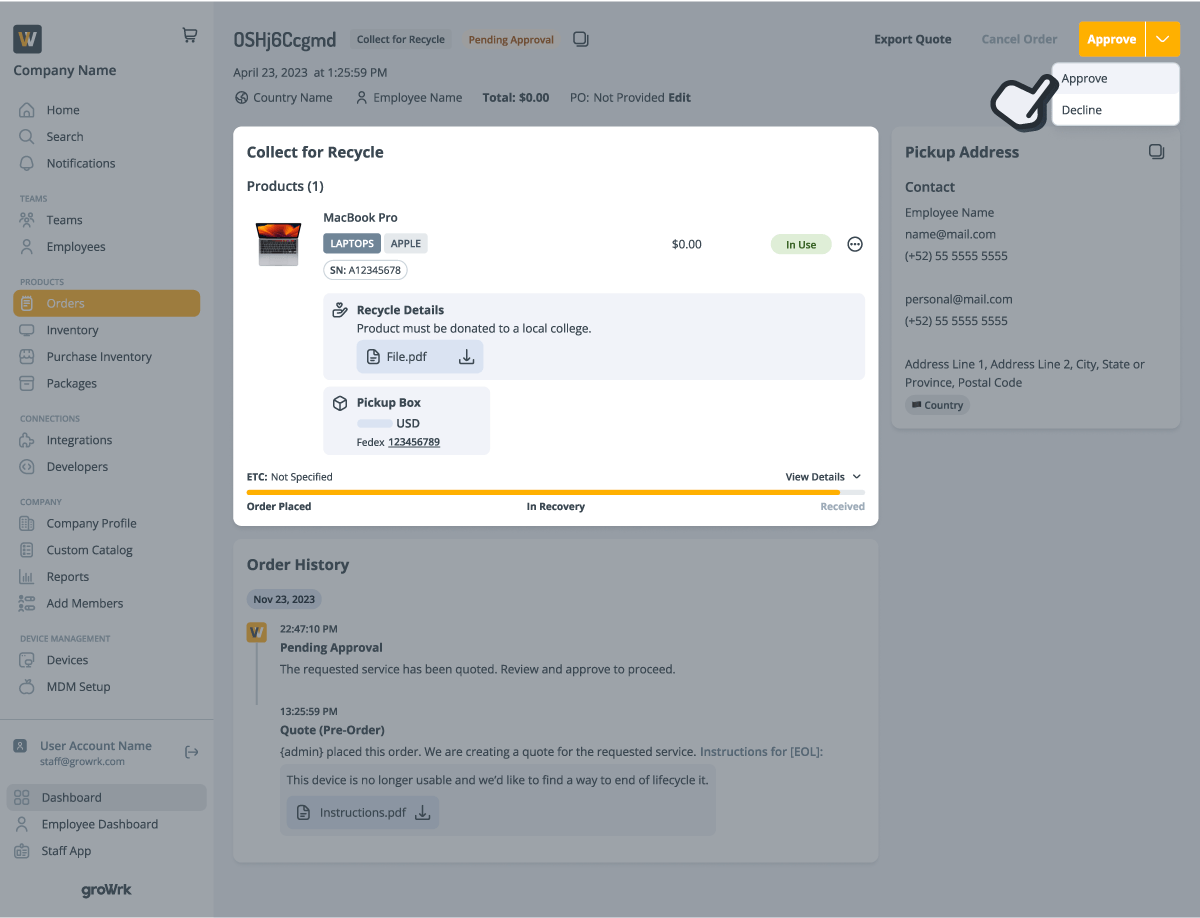 EOL order summary