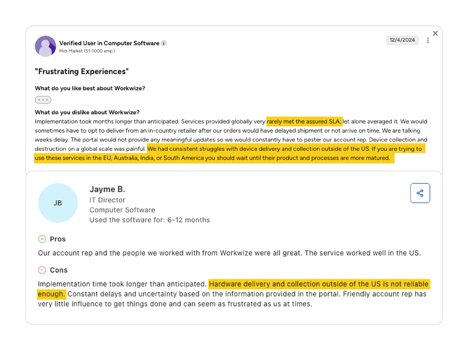 Workwize G2 reviews