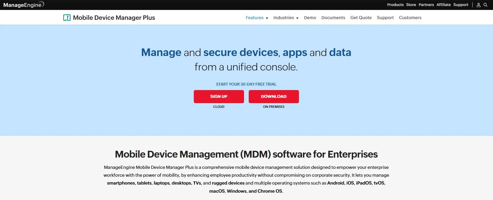 Screenshot of manageengine.com