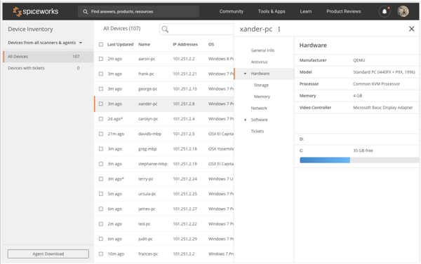 Spiceworks Inventory Screenshot