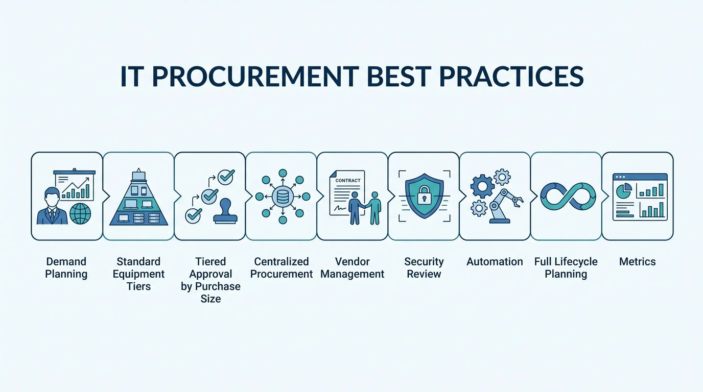 IT procurement best practices workflow from demand planning through metrics and analysis