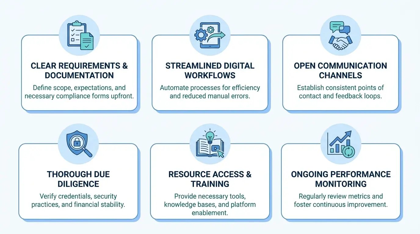 Infographic summarizing six vendor onboarding takeaways
