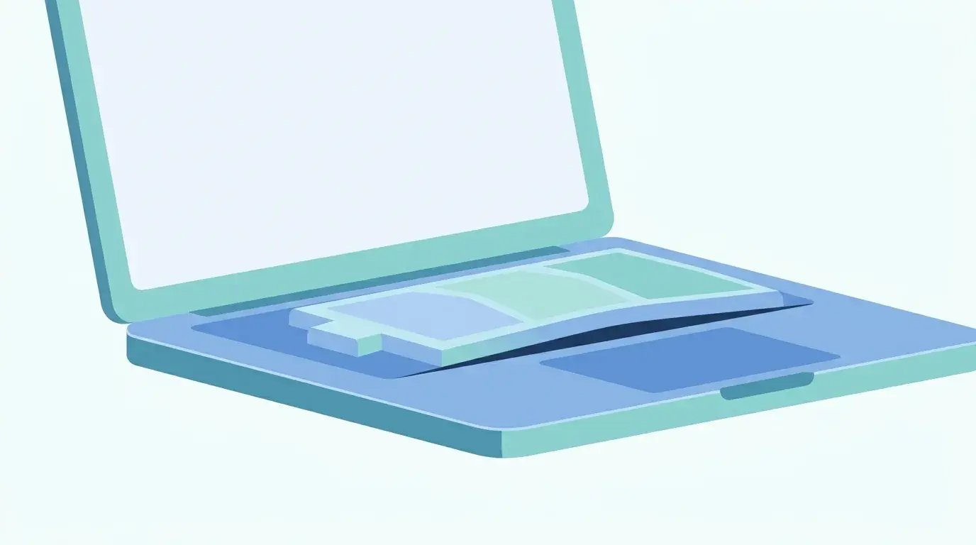 Close-up of a laptop with a swollen battery