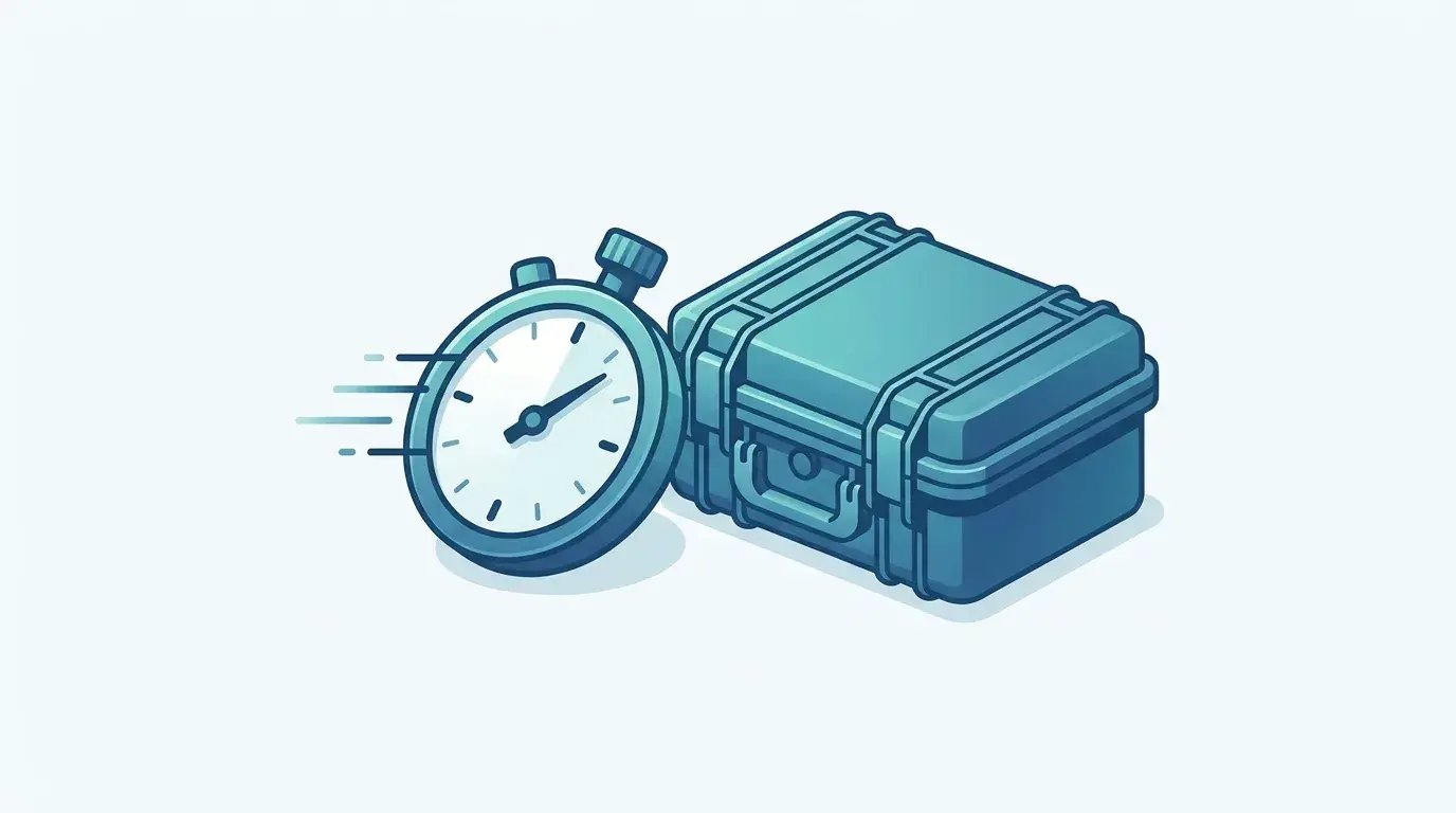 Fast stopwatch beside a sturdy durable object