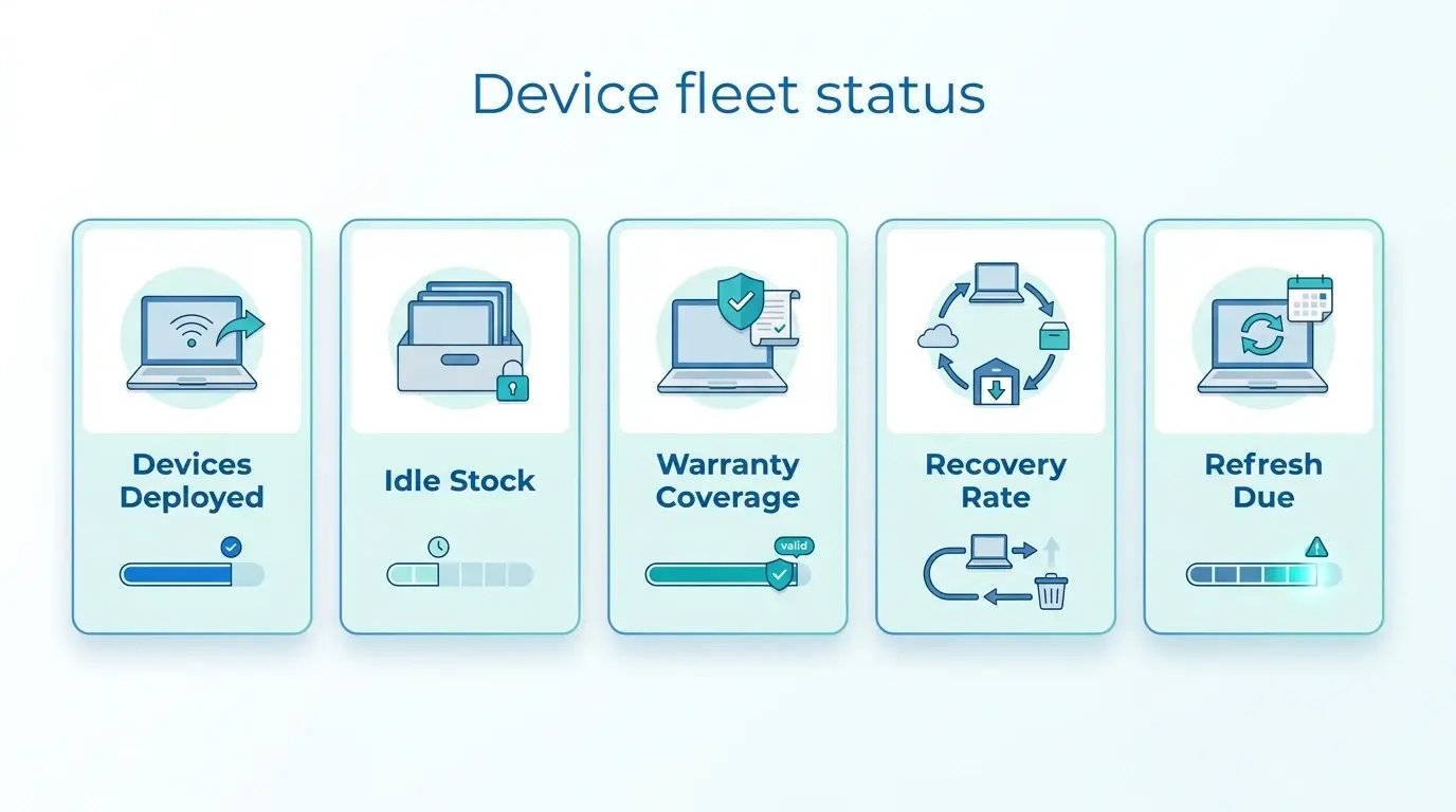 Dashboard infographic showing five lifecycle health metrics