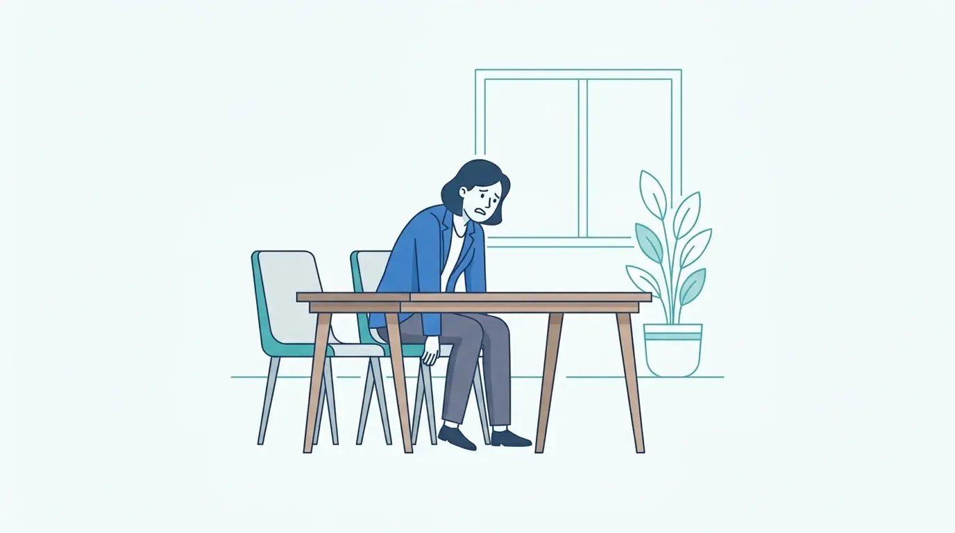 Frustrated new employee waiting at empty desk