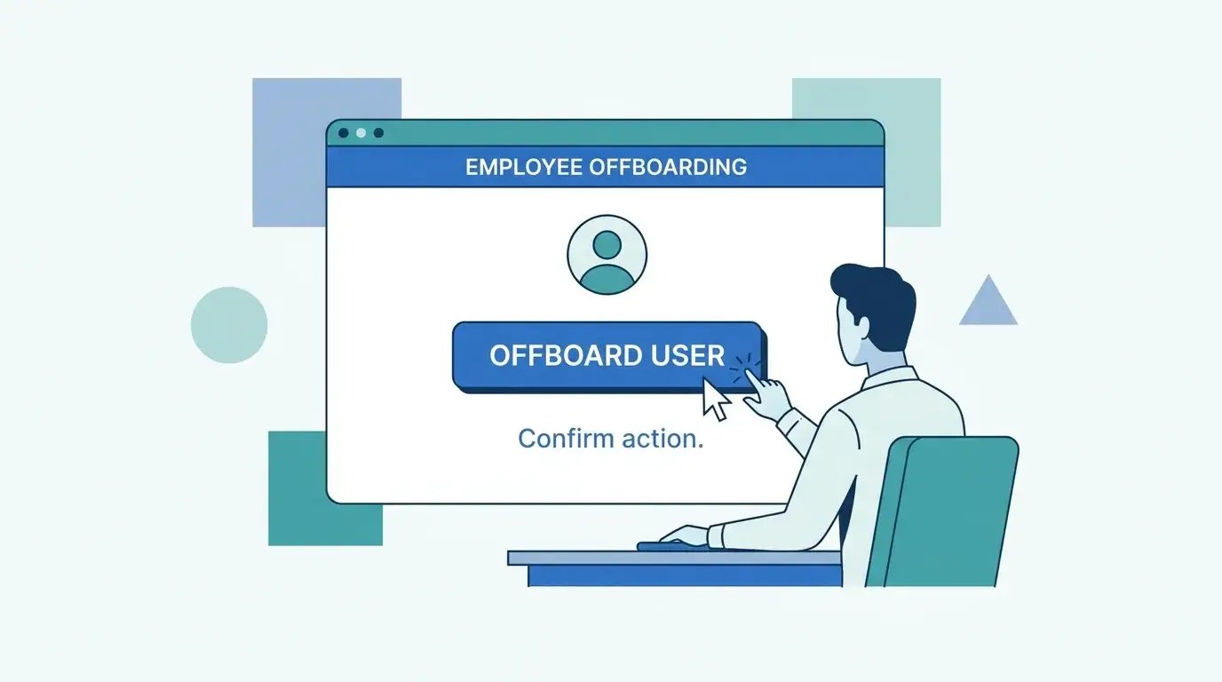 IT manager clicking a simple offboarding button