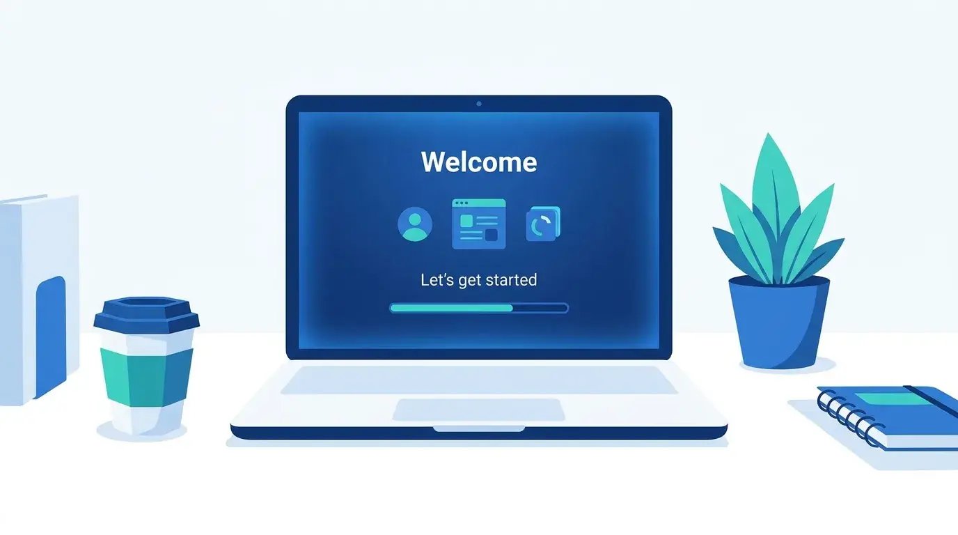 New laptop powering on to a setup screen