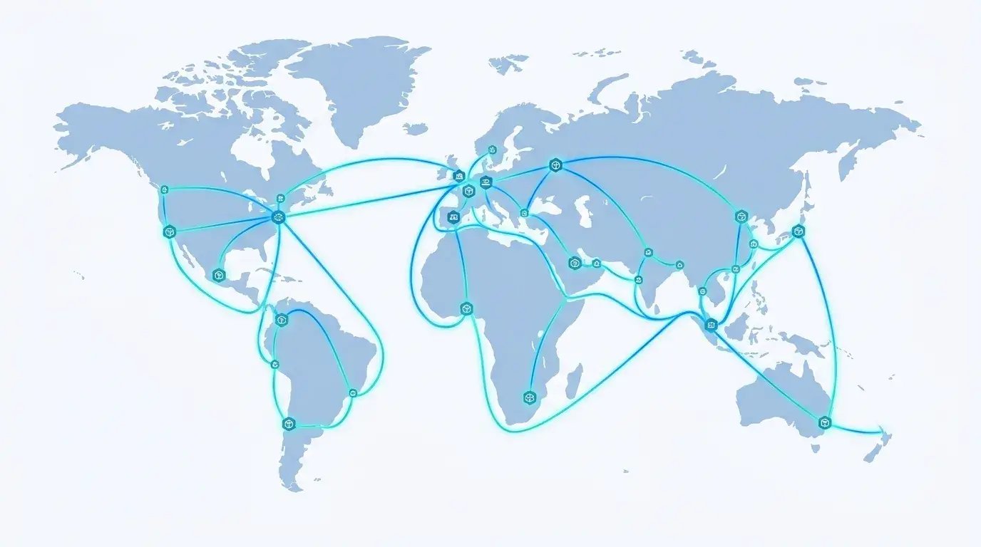 World map with glowing shipping routes