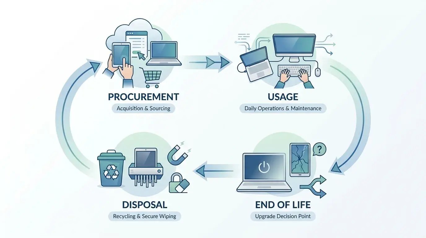 Device lifecycle map from procurement to disposal