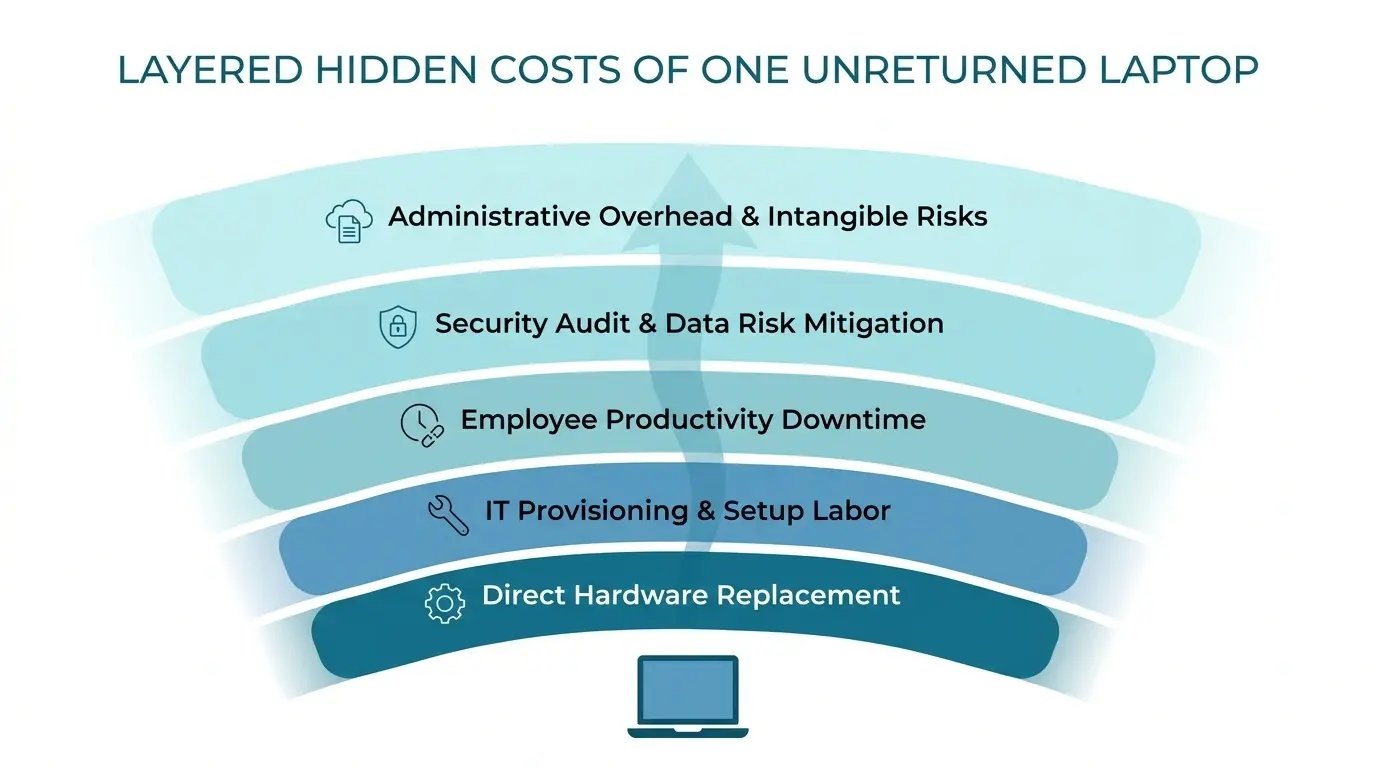Infographic of hidden layered costs of one unreturned laptop