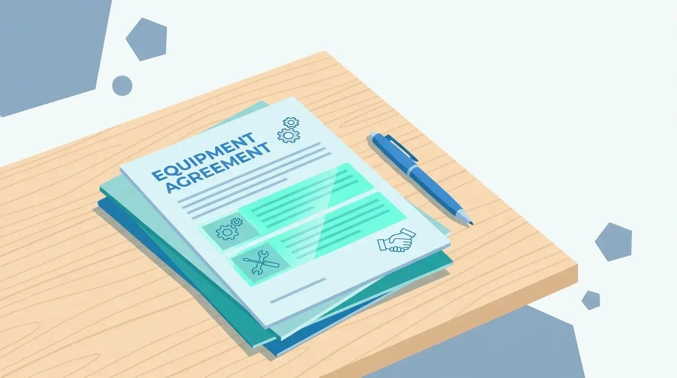 Equipment agreement document with highlighted clauses on a desk