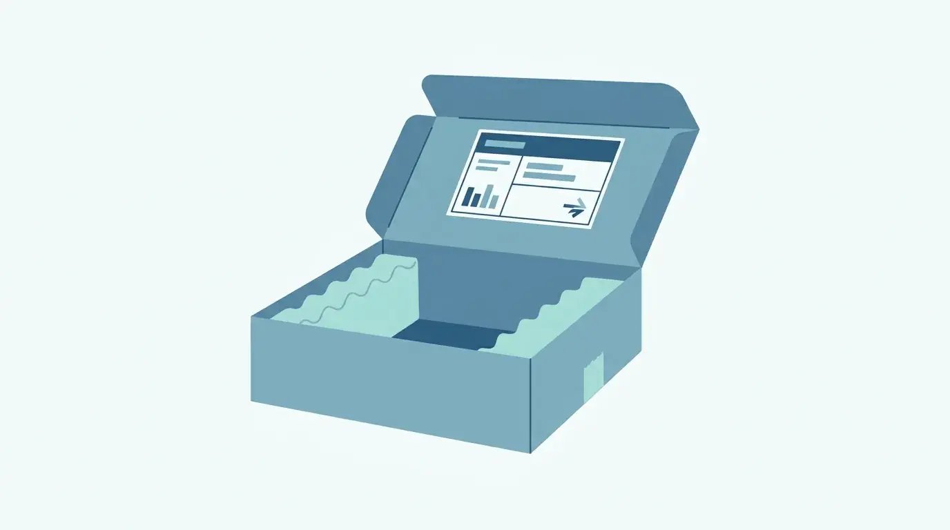 Open return kit box with foam and prepaid shipping label