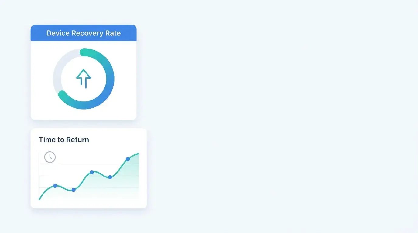 IT dashboard showing recovery rate and time-to-return metrics
