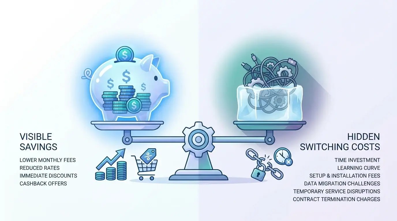 Infographic comparing visible savings against hidden switching costs