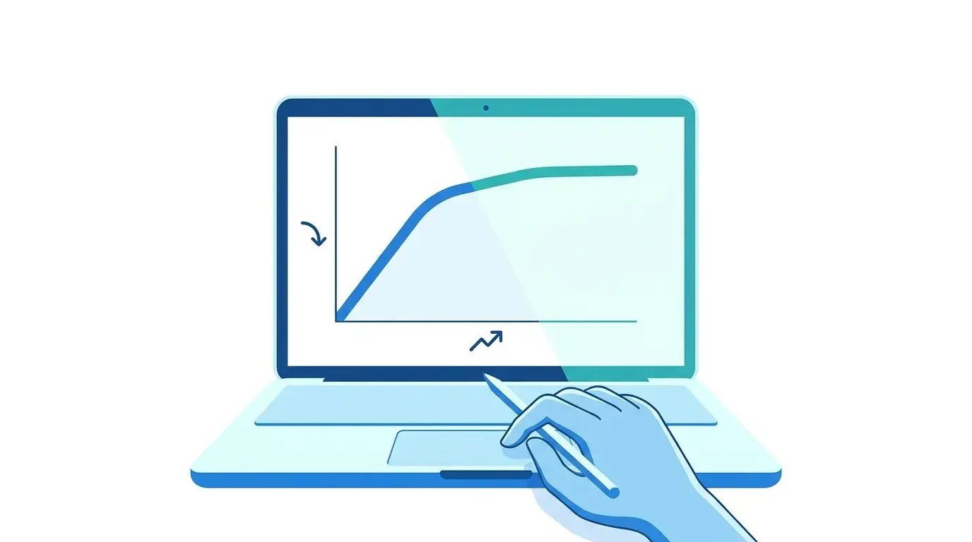 Line chart showing volume discounts flattening on laptop