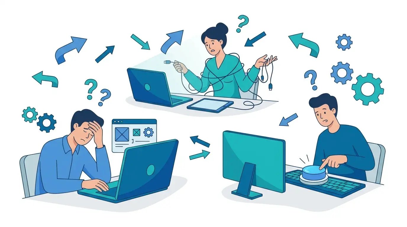 Frustrated office workers adapting to new software