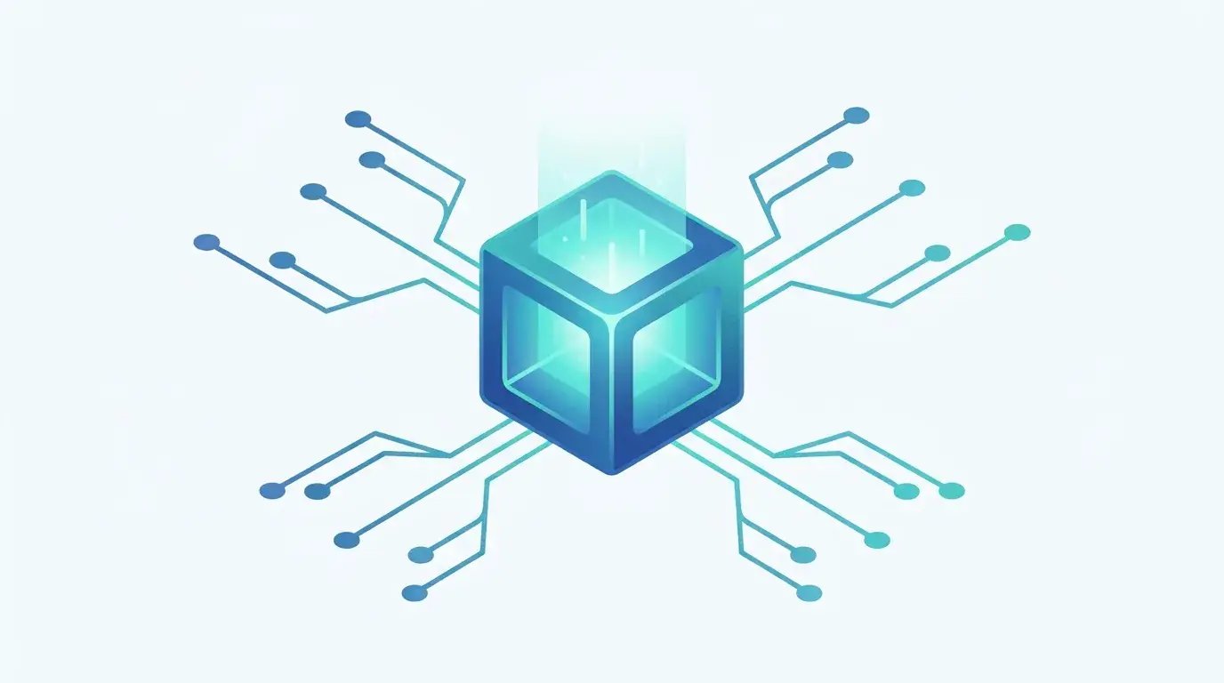 Single glowing server node connected to network