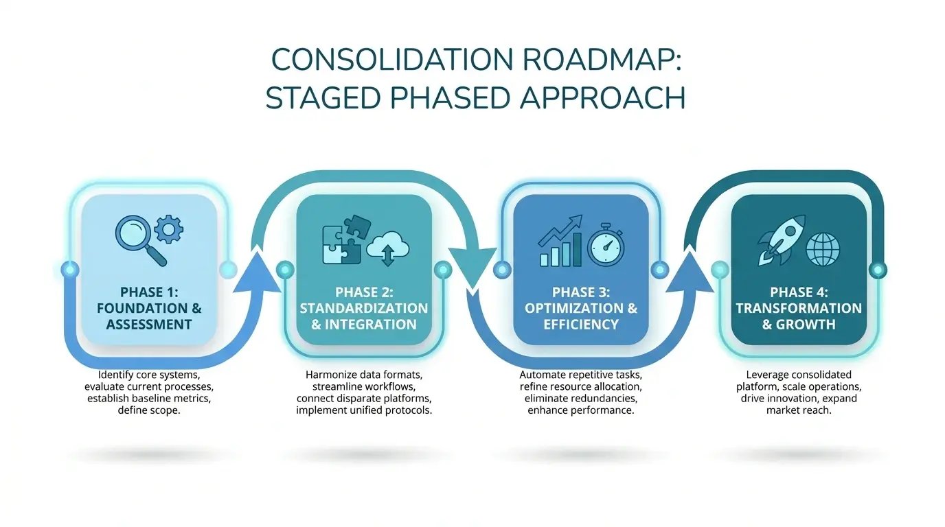 Infographic showing staged phased consolidation roadmap