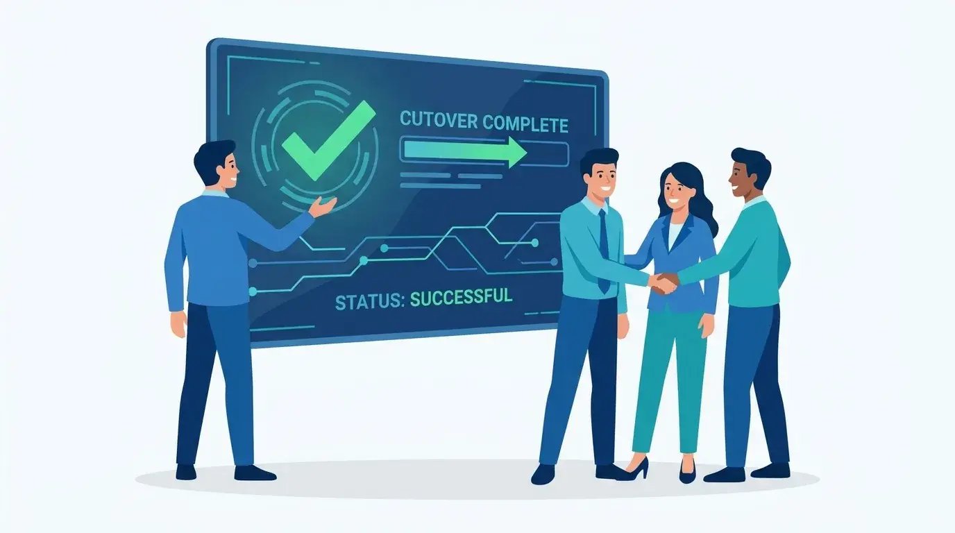 IT team confirming a green cutover status