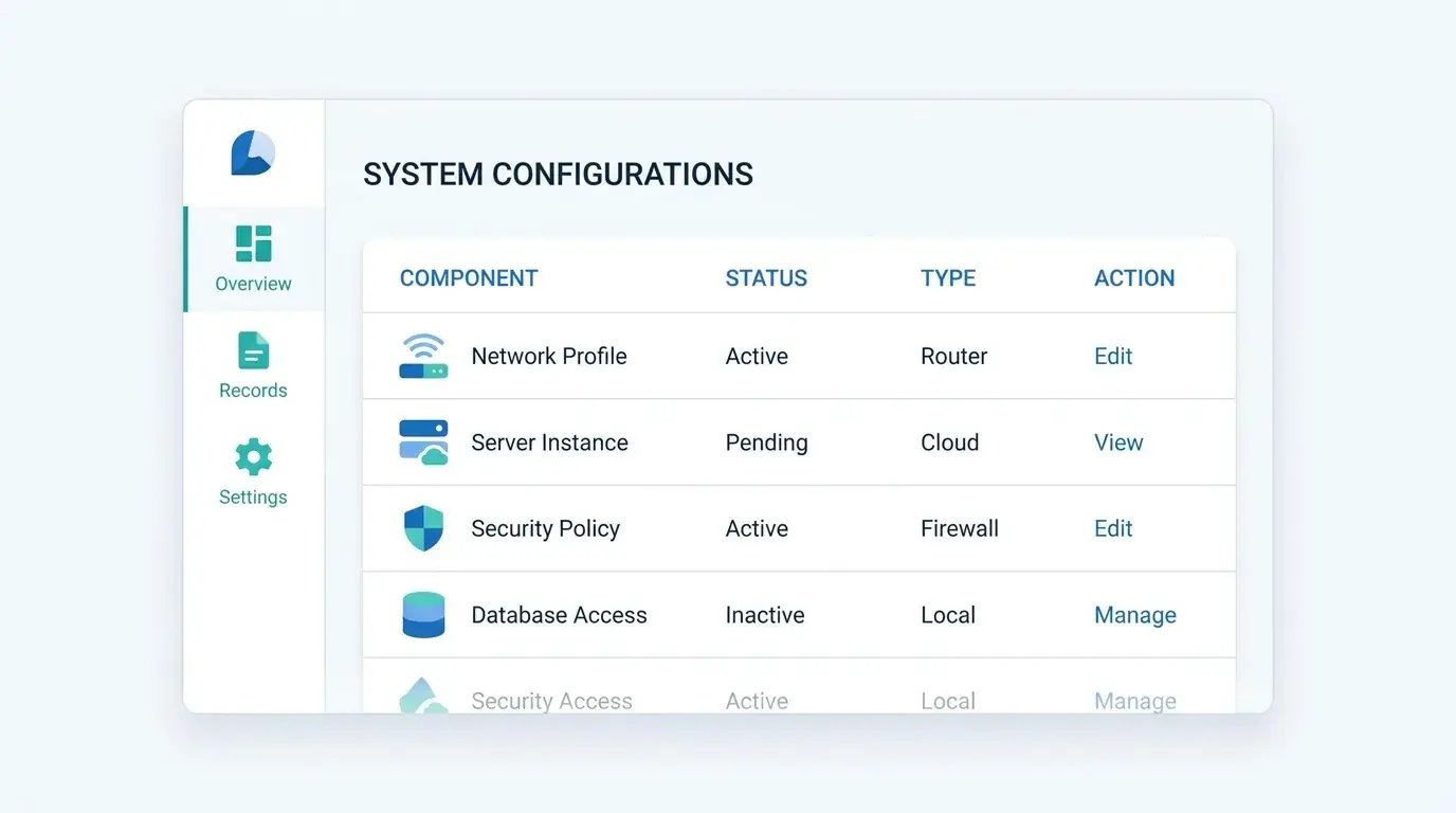 Modern IT dashboard showing configuration records