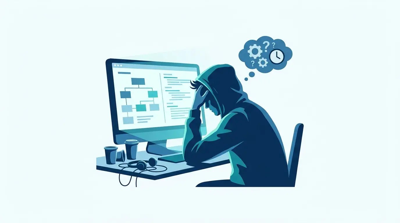 Stressed on-call engineer studying records at night