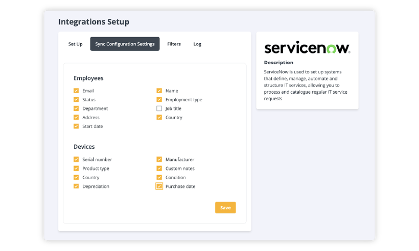 servicenow sync configuration settings