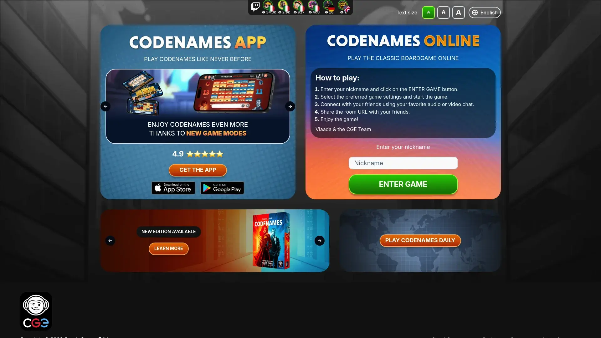 Codenames Online game board