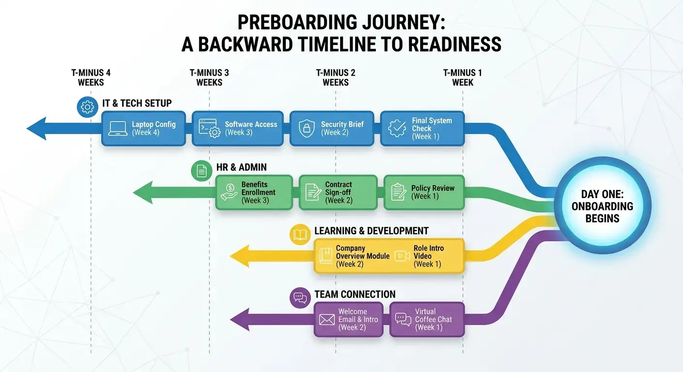 Preboarding timeline visualization with task dependencies