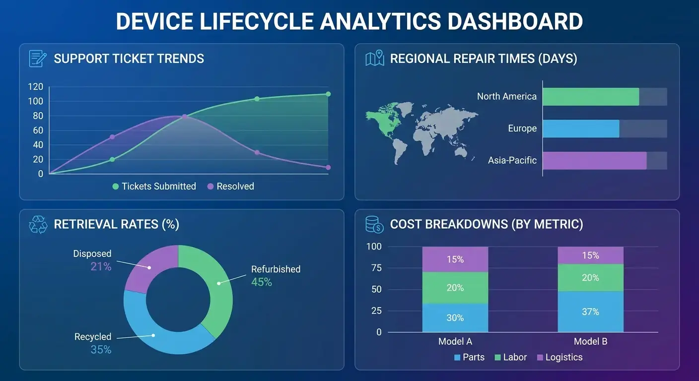 Device lifecycle data visibility dashboard