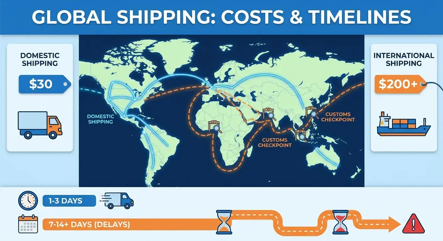 World map showing international shipping costs infographic