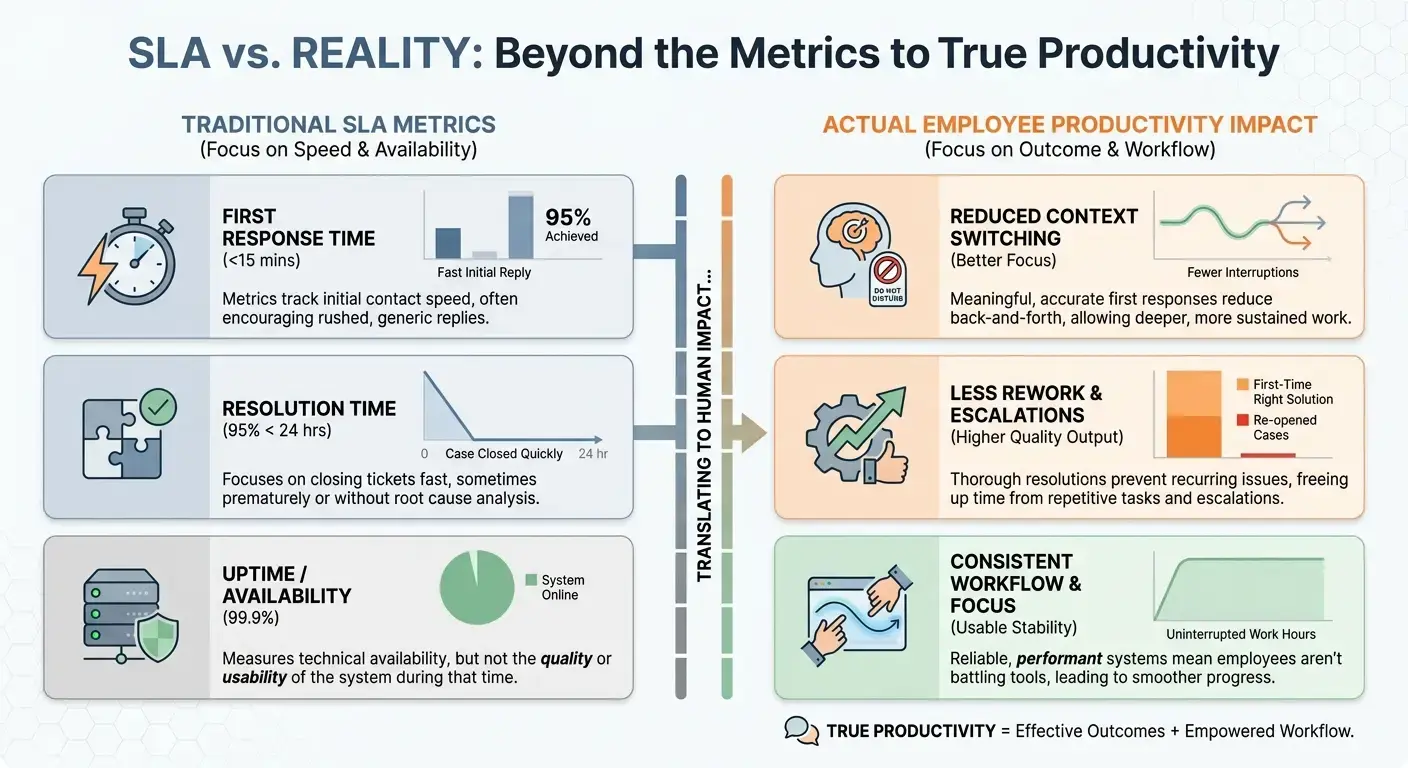 Dashboard showing IT support metrics and response times