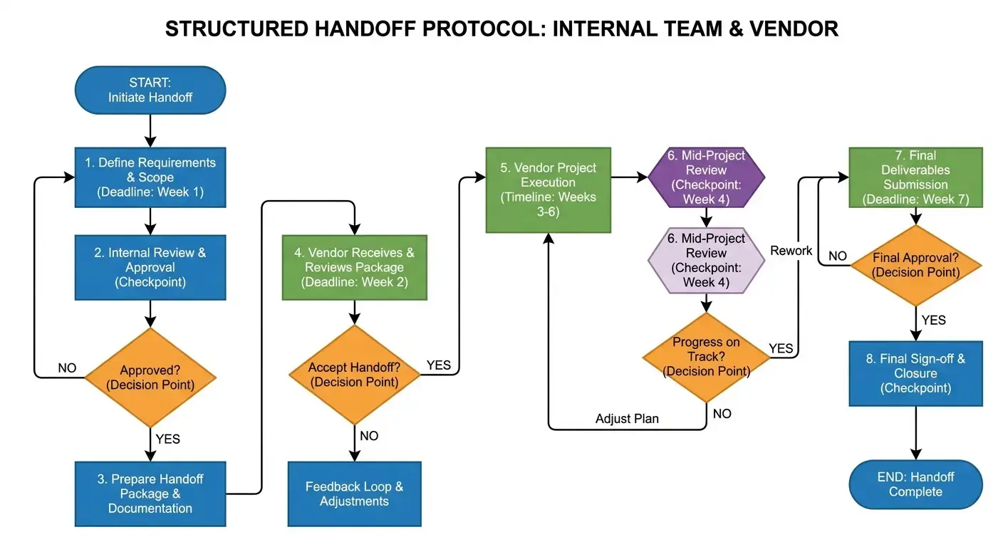 Structured vendor handoff protocol workflow diagram