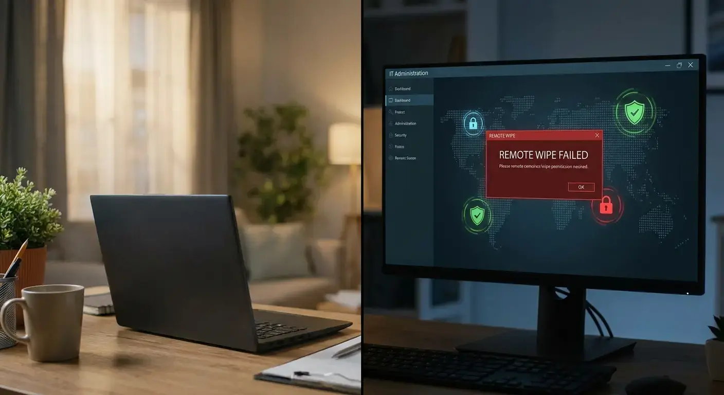 Laptop with failed remote wipe notification