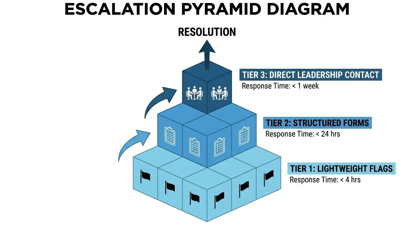 Three-tier vendor escalation path structure
