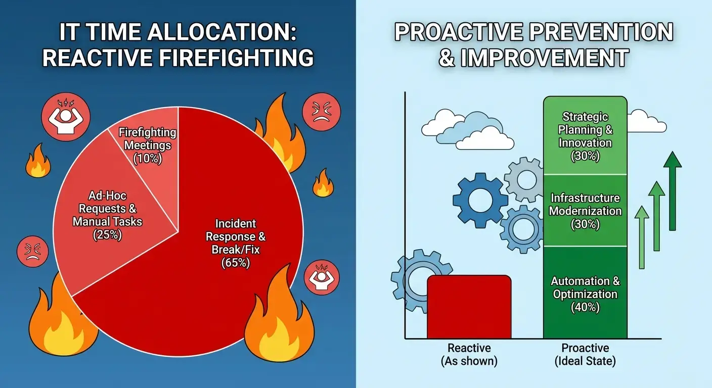 Proactive versus reactive IT support time allocation chart